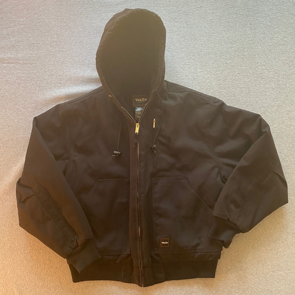 Walls Workwear Mens Hooded Bomber Jacket Black Cotton Duck Canvas Medium - Picture 1 of 9